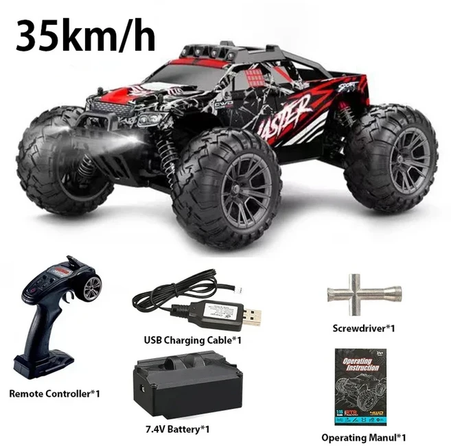 파이즐리 35km/h 4륜구동 오프로드 전동 RC카 1:16 고속 브러시드 무선 조종 트럭 자동차 장난감 남자아이, 01 1 Battery