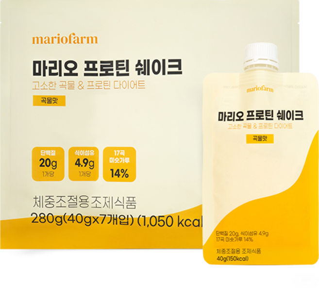 [신제품 출시 특가] 성마리오농장 마리오 프로틴 쉐이크 곡물맛 (40gx7개입), 7개, 40g