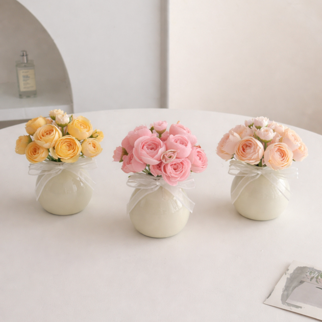 WM 조화 미니 꽃병 세트, 1개, 옐로우