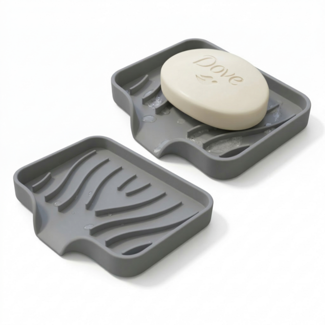 러슈브 자동 물빠짐 실리콘 비누받침대, 그레이, 2개