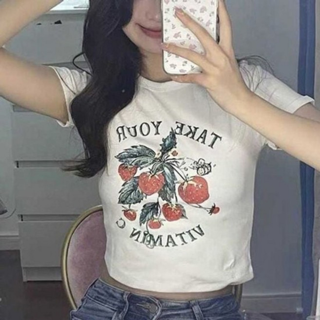 러블리 베이비티셔츠 여자상의 데일리티셔츠 딸기 반팔티 프린팅 여름티셔츠 여성티셔츠