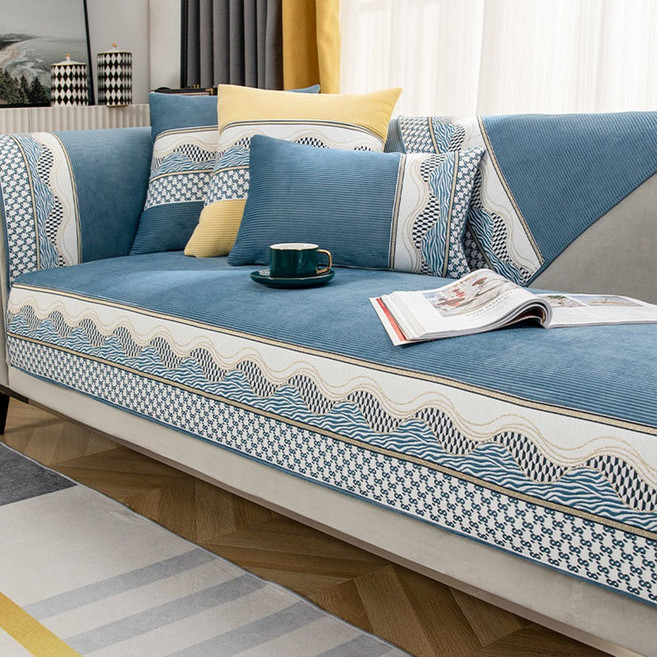 나블리박스 촉감좋은 소파패드 웨이브 쇼파커버 논슬립 토퍼 인테리어 미끄럼방지, 블루, 1개