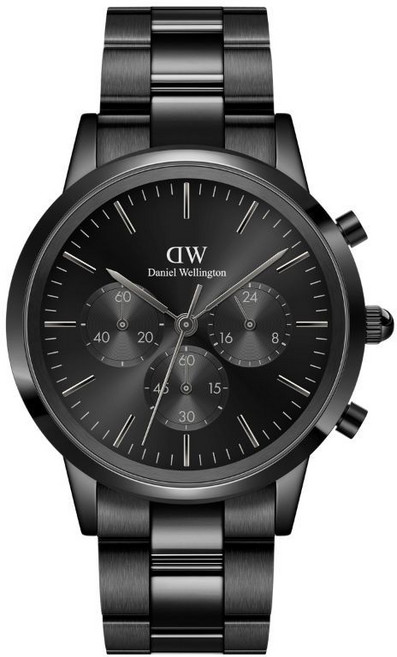 Daniel Wellington DW 42mm 太空黑三眼精鋼手錶 黑錶盤