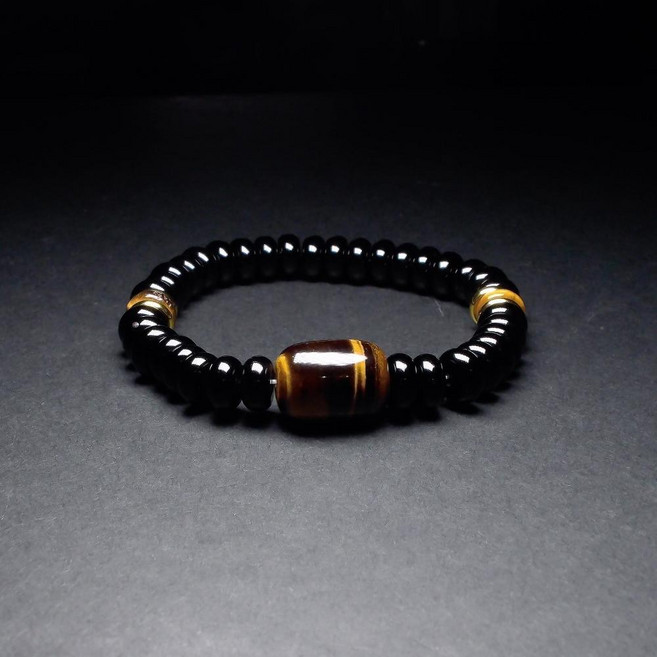 Quelea虎眼石黑瑪瑙算盤珠 堅毅之環 男手鍊 手鏈