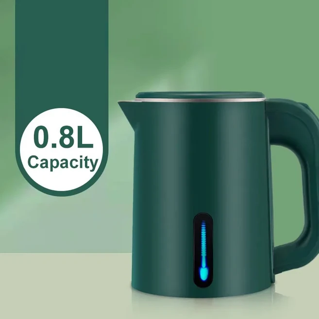 DMWD 0.8L 끓임 전기 주전자 자동 전원 차단 스테인리스 스틸 라이너 휴대용 차 보일러 방열 기능, 01 220V, 02 녹색