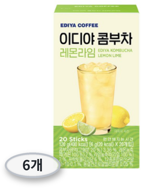 EDIYA 이디야커피 이디야 콤부차 레몬라임, 6g, 20개입, 6개