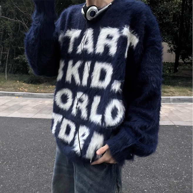 [퀸앤조이] 여성 봄가을 루즈핏 니트 레터링 스웨터 어나더 빅사이즈 데일리 캐주얼