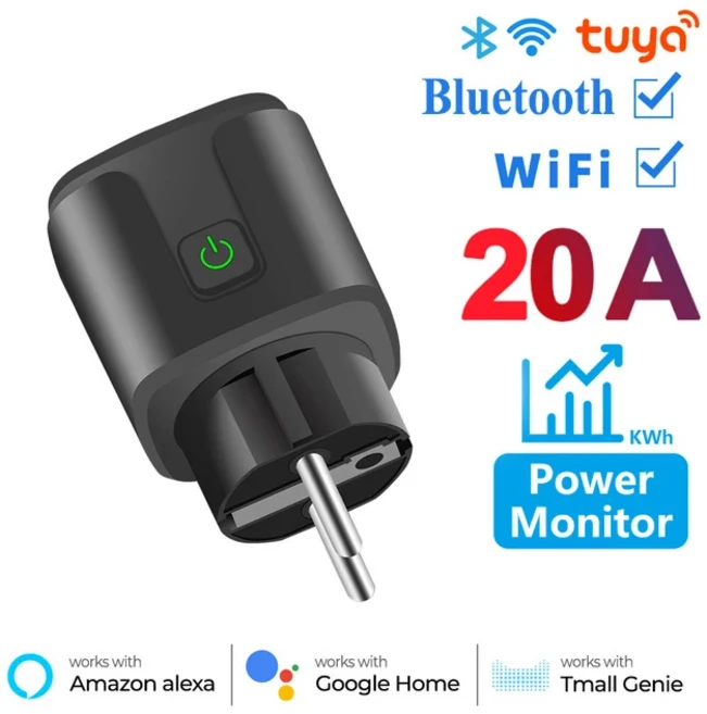 스마트 소켓 EU 16A20A AC100-240V Wifi 플러그 전원 콘센트 Alexa Google 홈 음성 제어 Tuya Smart Life A, 02 Black 20A socket