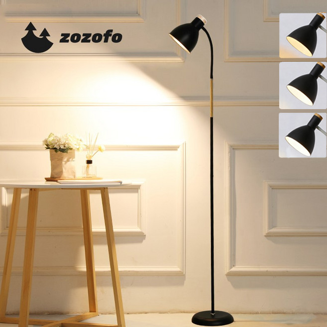 ZOZOFO 스프링 플로어 높낮이 조절 장스탠드 나팔 플로어 장스탠드 인테리어조명 거실 장스탠드 LED 전구포함, 3색 밝기 조절(신상 등구슬), 블랙