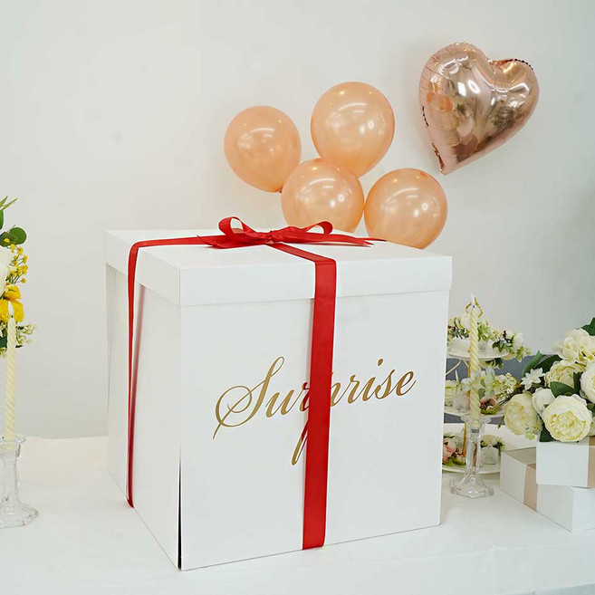 차렌시아 서프라이즈 상자 50x50x50cm 대형 답 프로포즈 발렌타인 생일 이벤트 고급리본, 화이트, 1세트