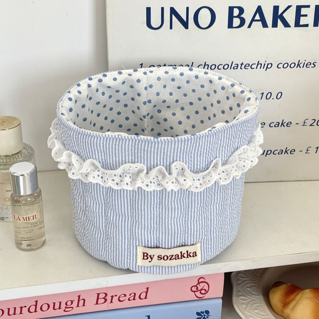 엘리무아 레이스 퀼팅 정리함/수납바구니, 블루, 1개