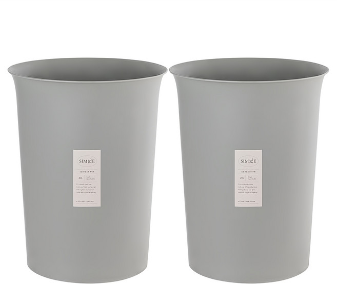 창신리빙 심플 원형 오픈 휴지통 20L x 2p, 그레이