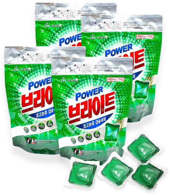 [무궁화]Power 브라이트 초고농축 캡슐 세탁 세제 30개입 30년 빨래비누 제조기술로 만든세제, 4개