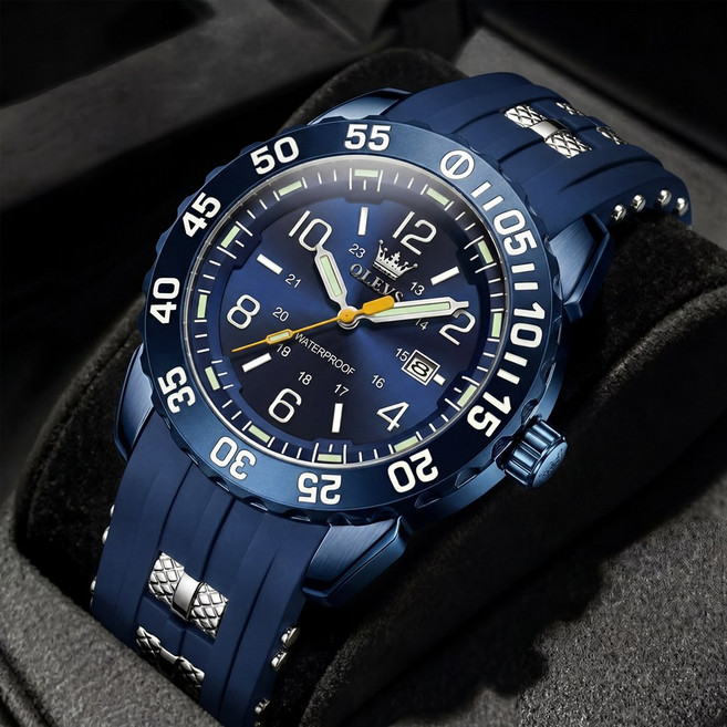 OLEVS 남자손목시계 정품 석영 럭셔리 다기능 워터프루프 야광 가죽 남자시계