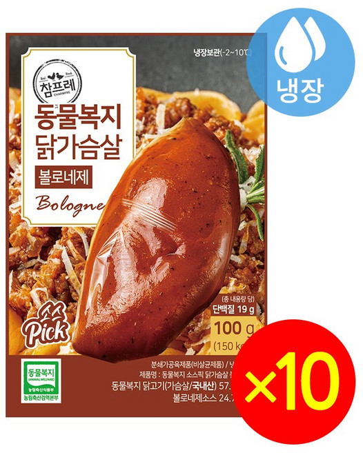 참프레 동물복지 소스픽 닭가슴살 볼로네제, 10개, 100g