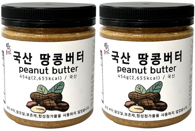 국산 100% 땅콩버터 프리미엄 454g 무첨가 잼 땅콩잼 피넛, 2개