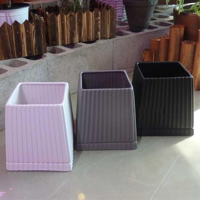 줄무늬 도자기 예쁜 사각화분 15x18cm 실내정원 셀프, 1개, 블랙