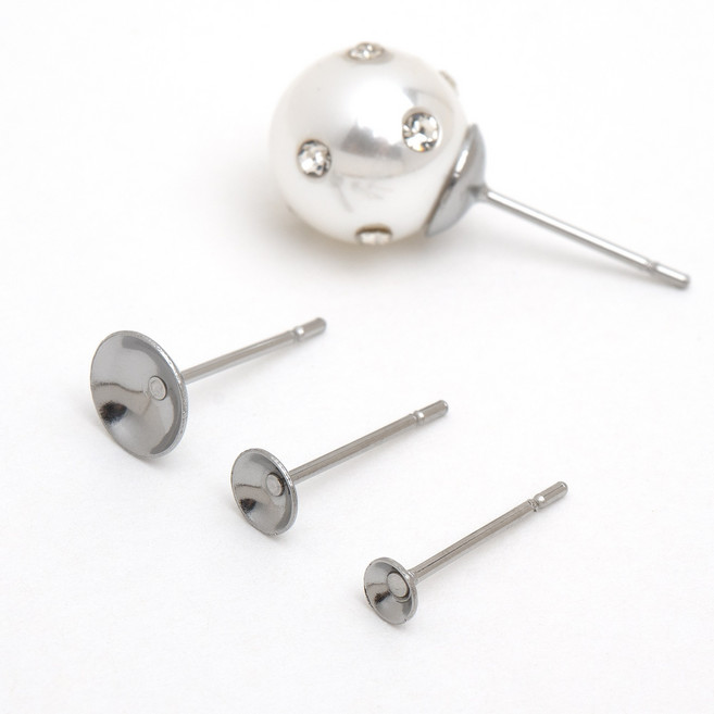 [엔비즈] 써지컬스틸 컵 포스트 귀걸이 침 3mm 4mm 6mm DIY 제작 재료 무도금 실버