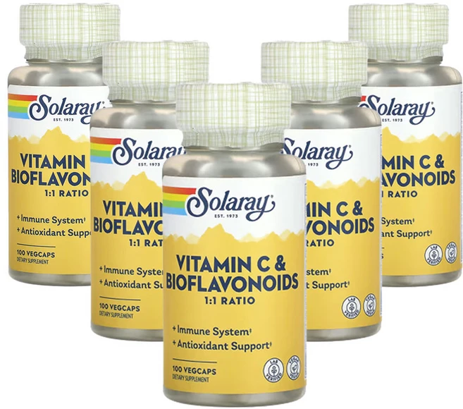 솔라레이 비타민C 및 바이오플라보노이드 1:1 비율 베지 캡슐 100정, 5개 - 쿠팡