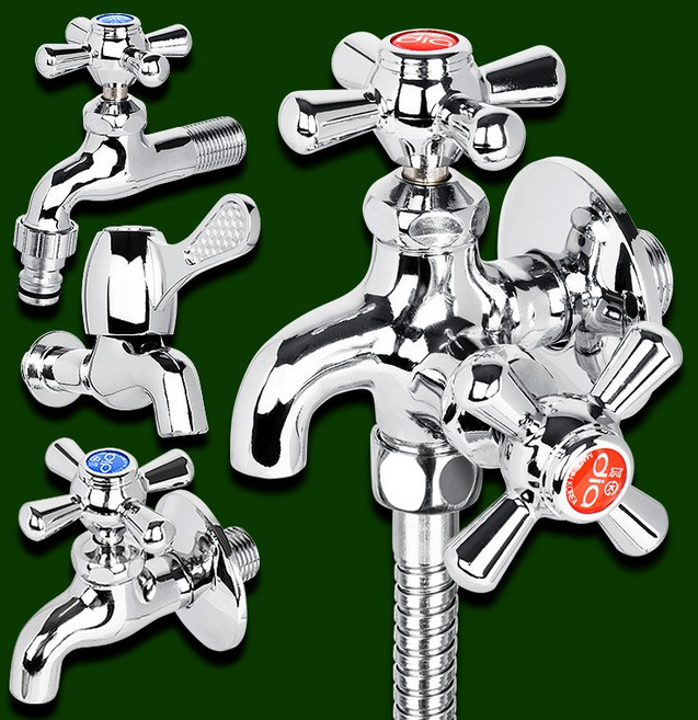 욕실 세탁실 수전 연결 수도꼭지 교체 욕조수전 헤드 세면대 수도용품 욕실수도꼭지 화장실, 1개, SP십자두갈래꼭지온수