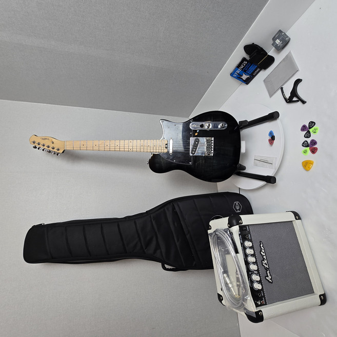 텔레 캐스터 입문용 일렉기타 15와트 앰프 풀 패키지 입문 헥스 T200 기타 블랙 버스트 유광, T200 기타 블랙 버스트 15앰프 패키지, 1개