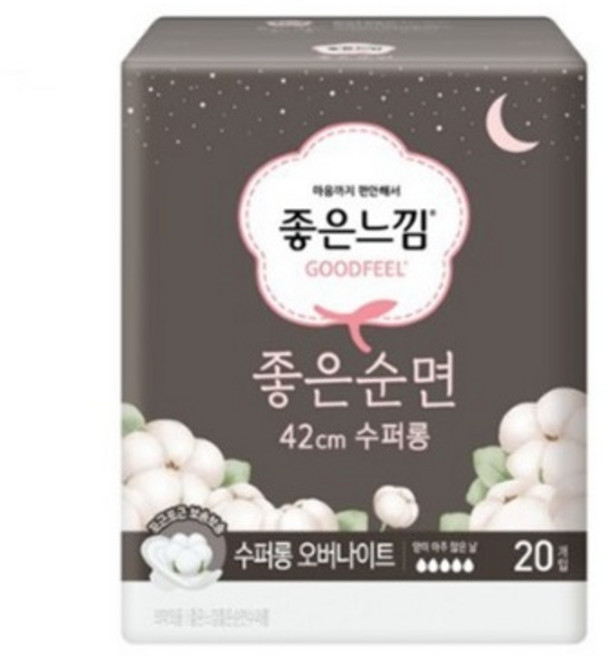 좋은느낌 좋은순면 42cm 수퍼롱 오버나이트 생리대 패드형, 오버나이트 이상, 20개입, 12개