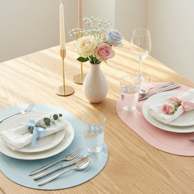 올리올망 양면 식탁 테이블 매트, 2개, 44.5 x 30.5 cm, 블루+핑크