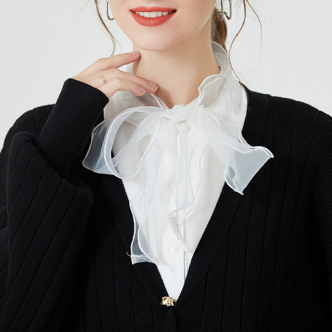여성 리본 레이스 페이크 블라우스 카라 넥케이프 F216