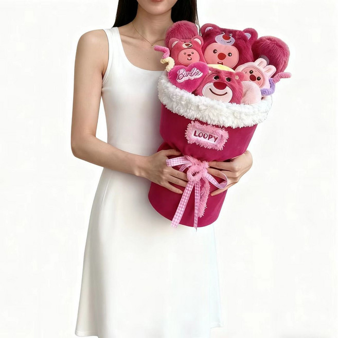 Loopy 露比玩偶花束 可愛創意生日禮物, 1個, 草莓熊主題裝loopy成品發貨（送禮袋+賀卡）