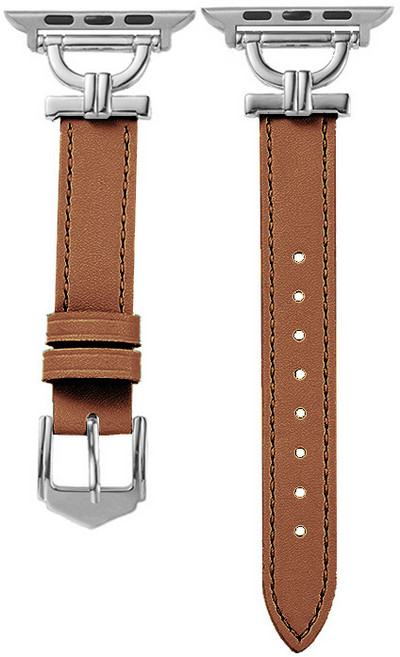 BuGeum 애플워치 스트랩 가죽 슬림 밴드 호환 11 10 9 8 7 6 5 SE3 SE2 Ultra 2/3, 1개, 갈색