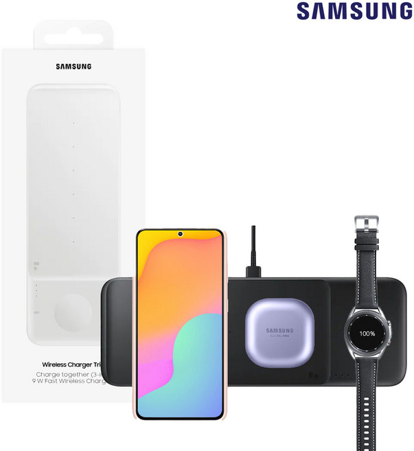삼성전자 삼성정품 무선충전 트리오 고속충전 갤럭시 버즈 워치 동시충전 EP-P6300 N, 블랙+케이블타이, 1개