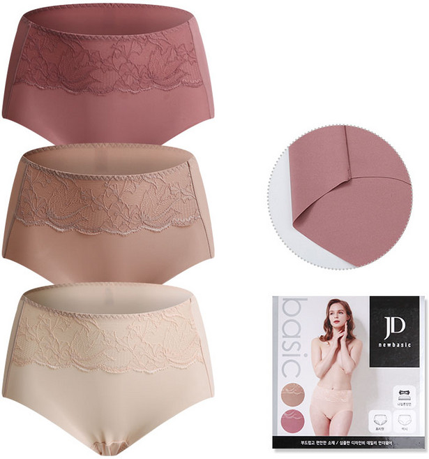 제임스딘 레이스 노라인 여성 빅사이즈 맥시팬티 3매입