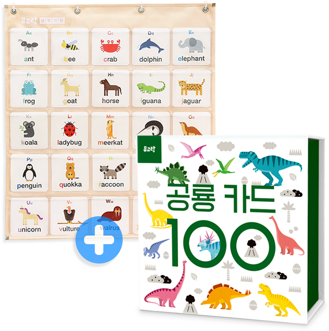 뮤고랑 유아 학습 카드 100 + 벽걸이 네모 벽보 차트, 1세트, 공룡카드+벽보차트