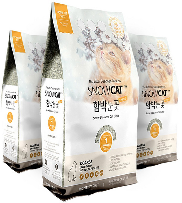 스노우캣 응고형 함박 눈꽃 고양이 모래 무향, 6kg, 3개