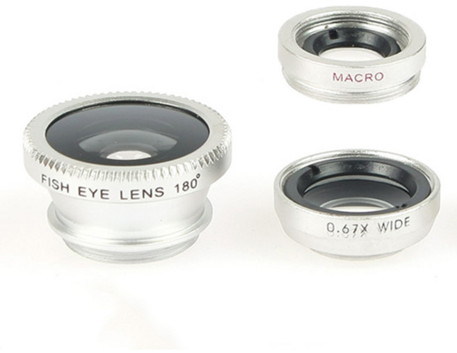 어안 광각 접사기능 3in1 스마트폰 유니버셜 클립 렌즈 set, 실버, 1개