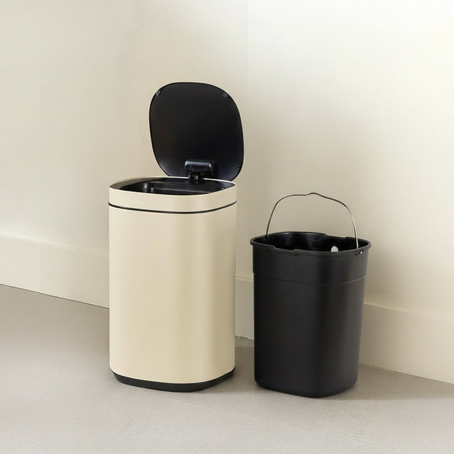 [스마트포크] 자동센서 휴지통 12L 20L 30L 종량제 내부보조통 냄새차단 기저귀 인테리어 가정용 사무실용 주방용, 크림