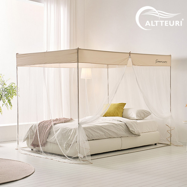 알뜨리 지퍼식 사각모기장세트+스텐봉포함 침대모기장 텐트 거실 방충망, 썸머샌드