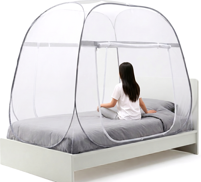 원터치 침대 모기장 사각 돔 텐트 대형 접이식 모기 방충망, 화이트