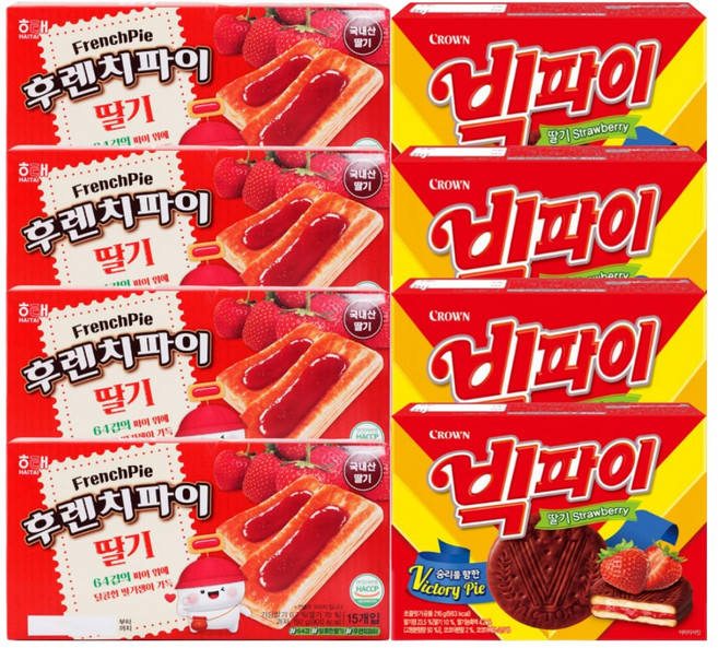 해태 크라운 후렌치파이 딸기 192g+빅파이 딸기 216g 4개씩 (총 8개) 곽과자 세트, 192g