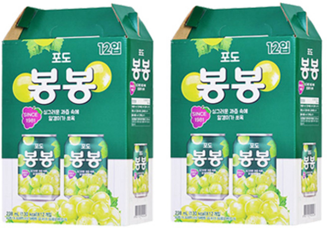 봉봉 葡萄汁飲料 238毫升 x 12罐, 2盒, 2.856L