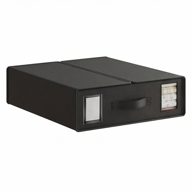 Olivet 베이지색 의류 수납함 속옷 수납함 방진 방오 대용량, 1개, 검정색