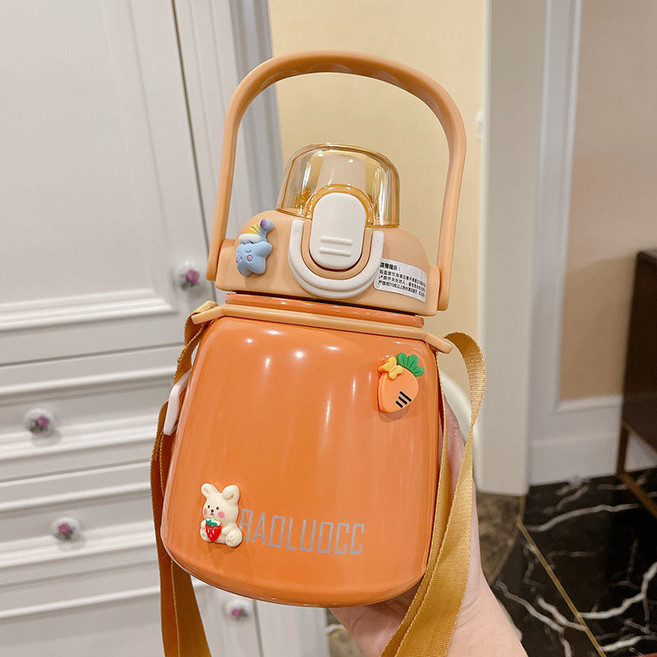 DFMEI 대용량 빨대포함 306 스테인리스 텀블러 큰배컵 남녀 물컵, 스티커K187-카멜-650ml, 1개