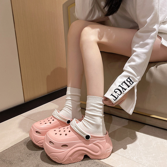 salimm 여성 eva 발편한 미끄럼방지 9cm 구멍 키높이 통굽 슬리퍼 샌들