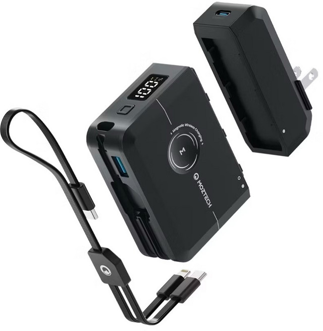 MOZTECH 萬能充Max 可拆分行動電源 WH標示 自帶線 磁吸無線充 蘋果手錶無線充, 星辰黑