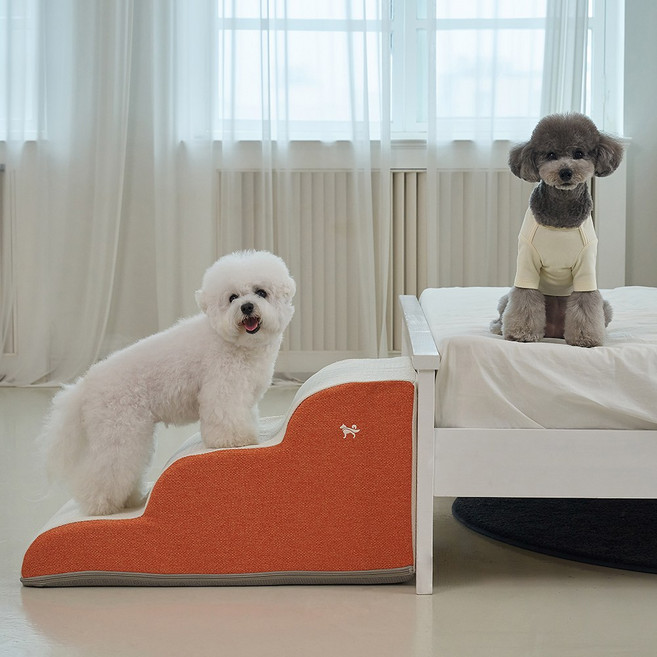 슈퍼펫 강아지계단 논슬립 슬개골보호 미끄럼방지 3단 커브 스텝, 오렌지, 1개