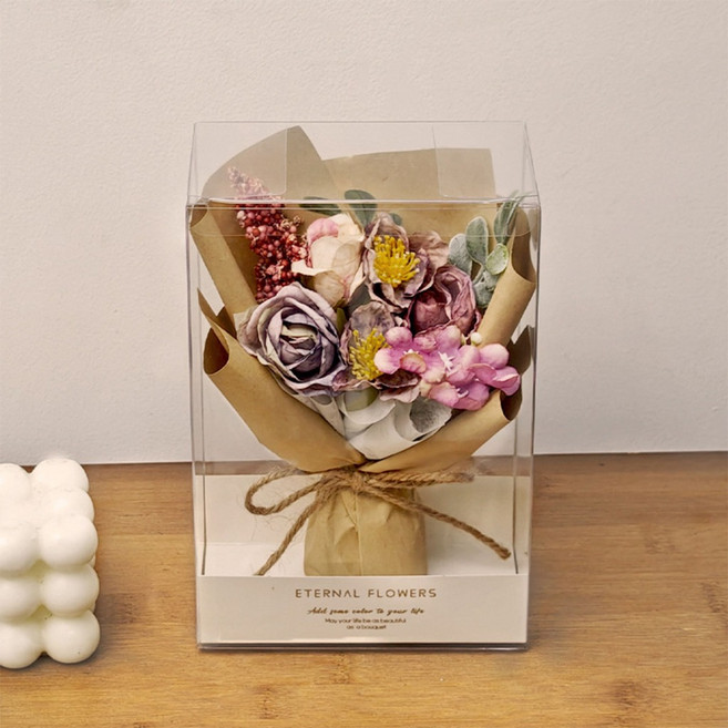 迷你絹布花束禮盒 玫瑰花束 婚禮小物 畢業禮物 乾燥花母親節禮物, 紫色