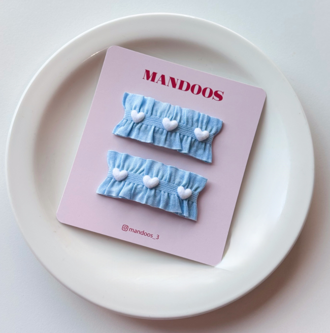 [만두스] 하트 프릴 헤어핀 2P 유아 똑딱핀 러블리 등원핀