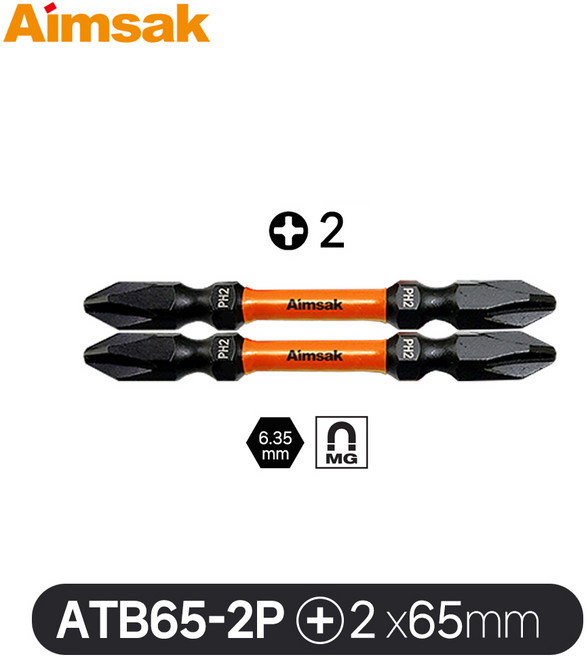 아임삭 토션비트 양면 십자비트 ATB65-2P (2개입) PH2 65mm 육각, 1개