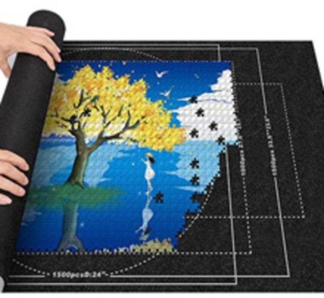 직소 퍼즐 정리 보관 롤업 매트 1500PCS, 블랙, 1개