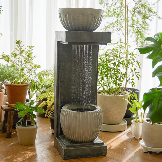 VITALO 운림헌 워터폴 오브제 분수대 수경 홈가든 매장 인테리어 소품 플랜테리어 행사장 실내분수대 가습 빈티지 감성 정원 타워형 기둥형, 분수대_PGC1303